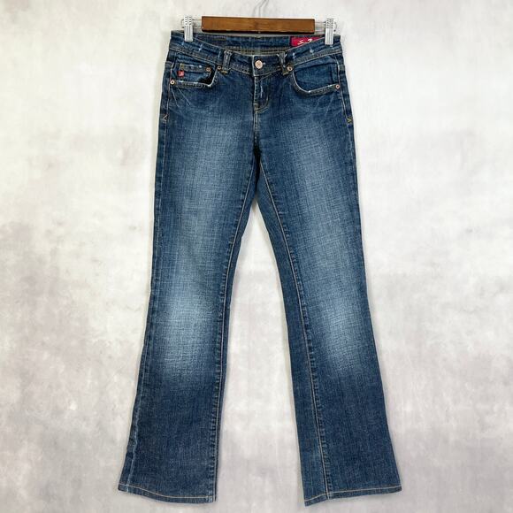 Seven7 Women Flare Jeans‎ Size 25 Low Rise Distressed Boho Festival Y2K Retro - Picture 1 of 12
